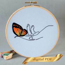 orange butterfly pattern pdf embroidery, easy embroidery diy