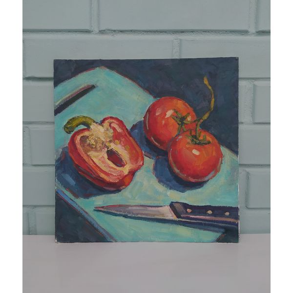 Tomatoes and peppers Oil Painting Original Art Still life Red vegetables Picture