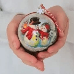 Snowman Christmas ornament Christmas decor Cute couple of snowmen Hand painted Christmas baubles set in gift box