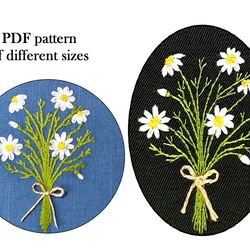 Embroidery PDF pattern & stitch guide. Flowers bouquet. Embroidery for beginner tutorial. Daisy Stitch. Chamomile Flower