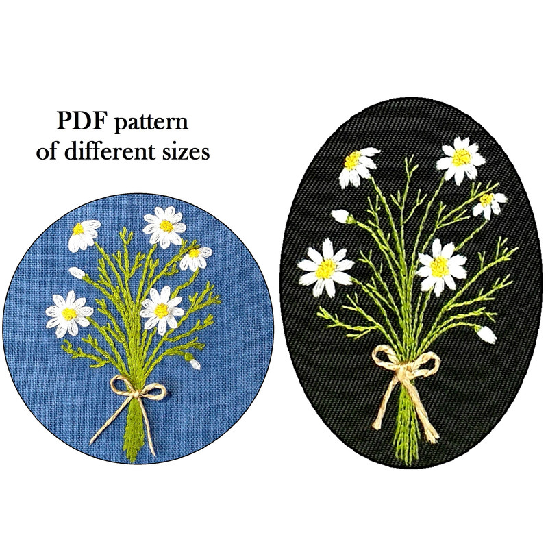 Embroidery Pattern Flowers Beginner. Stitch Guide Needlepoint. Floral Bouquet Embroidered Design. Chamomile Flower Embroidery. Daisy Floral Bouquet Embroidery.3