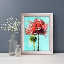 Framed poppy painting flowers impasto textured oil original art Wildflower painting Red floral art