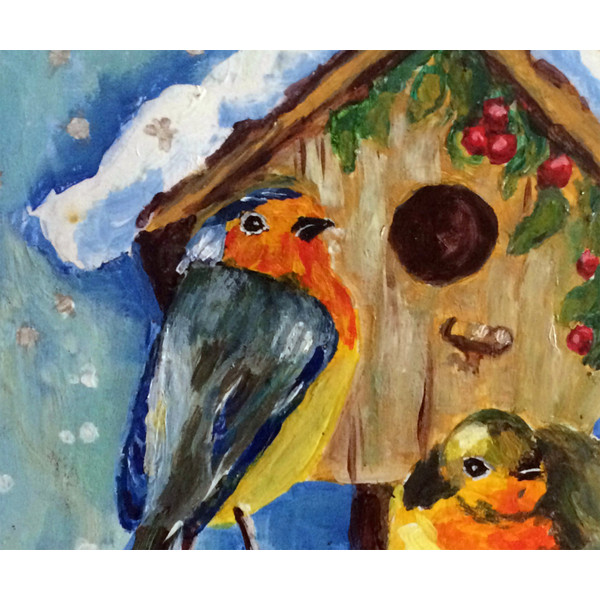 robin and birdhouse