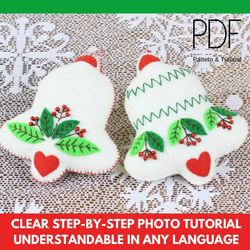 Felt Christmas bells sewing pattern PDF