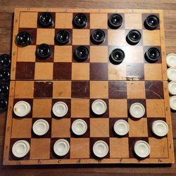 Checkers chess 2in1 set USSR Latvia wooden vintage chess board 29x29cm