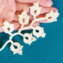 crochet leaves branch pattern, easy crochet Irish lace motif tutorial