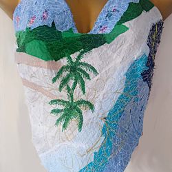 Tropical beach crop top in form of heart.