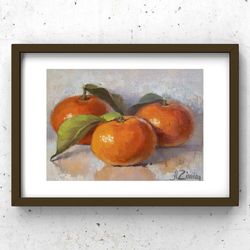 Fruit oil painting Tangerines, small oil painting still life, original oil painting for kitchen, mini painting, wall art