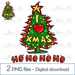 Christmas Tree 2 PNG files Merry Christmas clipart Ho Ho Ho Sublimation Funny Christmas design Glitter Digital Download