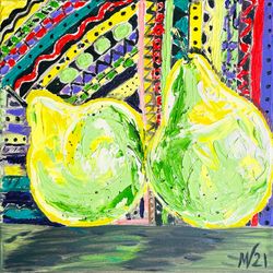 Pears Painting Two Original Art Fruit Arts Pear Wall Artwork Food Ornaments by artist Margarita Voropay MargaryShopUSA