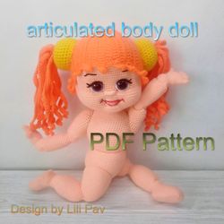 articulated bodies doll crochet Pattern, PDF Doll Body crochet pattern amigurumi, vintage style crochet doll, Digital