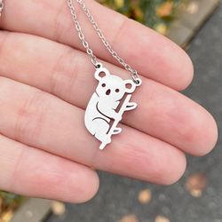 koala bear pendant, stainless steel animal jewelry, unisex necklace