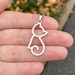 Cat silhouette pendant, Stainless steel jewelry, Animal necklace