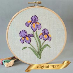 Irises pattern pdf embroidery, Easy embroidery DIY