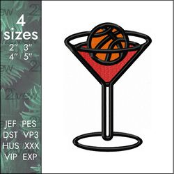 Basketball Glass Embroidery Design, wine NBA ball, 4 sizes