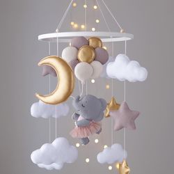 Ballerina-elephant with balls. Baby shower gift . Nursery crib decor