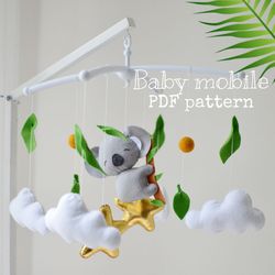 PDF Baby mobile pattern with cute koala bear for nursery decoration and easy step by step tutorial , Baby shower DIY gif