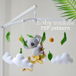 pdf baby mobile pattern with cute koala bear for nursery decoration and easy step by step tutorial , baby shower diy gif