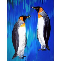 Penguins Animal Original Wall Art, Penguins Original Painting, Penguins Animal Original Wall Decor, Penguins Art