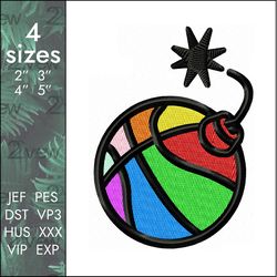 basketball bomb embroidery design, explosive nba ball, 4 sizes