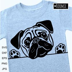 peeking pug dog shirt design svg clipart for cricut, pet portrait, car decal vector cut file cricut vinyl /115