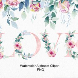 watercolor wedding alphabet, png.