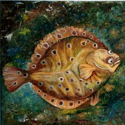 flounder fish small oil painting   interior decor impressionism  fish design   aquarium decoration  small fish painting
