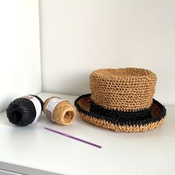 hat summer hat, crochet hat raffia, straw hat, handmade straw hat