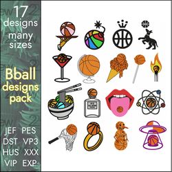 Unique Basketball Embroidery Design Pack, 17 ball designs