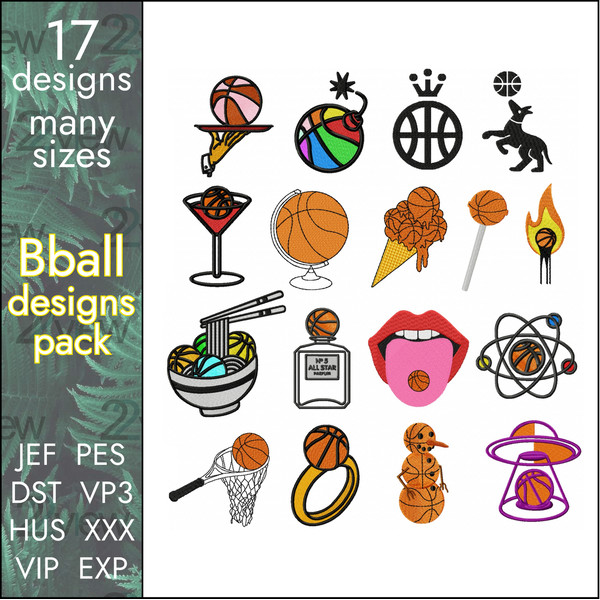 basketball streetball machine embroidery design pack bundle