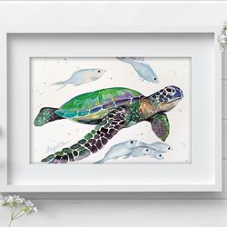 Sea Turtle Watercolor Wall Decor 8"x11" home art painting by Anne Gorywine