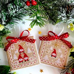 christmas cross stitch patterns pdf, set of 2 christmas gnomes ornaments by crossstitchingforfun  instant download