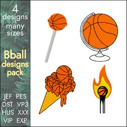 Unique Basketball Embroidery Design Pack, 4 ball designs
