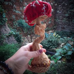 Amanita textile mushroom for Home decor.Soft skulpture red christmas mushroom.