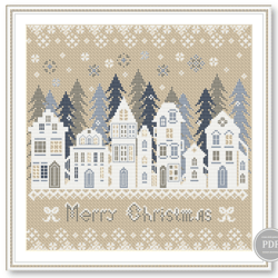 Cross stitch pattern Merry Christmas Houses, Winter House PDF, Merry Christmas village Sampler 246-A