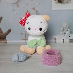 Teddy white kitten, stuffed toy kitten, baby gift