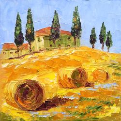 Tuscany Painting Italy Landscape Original Artwork Tuscany Villa Impasto Oil Painting on Canvas by 8x8 inch