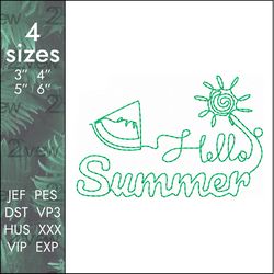 Summer beach Embroidery Design, watermelon sun, 4 sizes