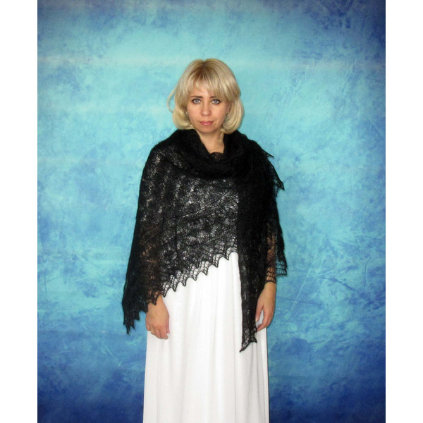 Black-Russian-shawl, Hand knit-Orenburg-cape, Wool-wrap, Goat-down-kerchief, Warm-cover up, Handmade-stole, Mourning-cape, Big-scarf, Gift for her, Present for