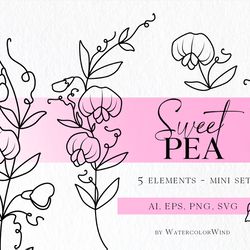 Sweet Pea Birth Month Flower SVG files April Birthday Flower Clipart For Instant Download