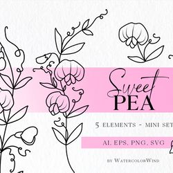 sweet pea birth month flower svg files april birthday flower clipart for instant download