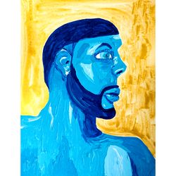 African American Wall Art ORIGINAL Painting Man Blue Artwork by artist Margarita Voropay MargaryShopUSA