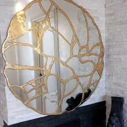 Asymmetrical mirror wall decor Kintsugi mirror Aesthetic mirror Wavy mirror Irregular mirror gold frame