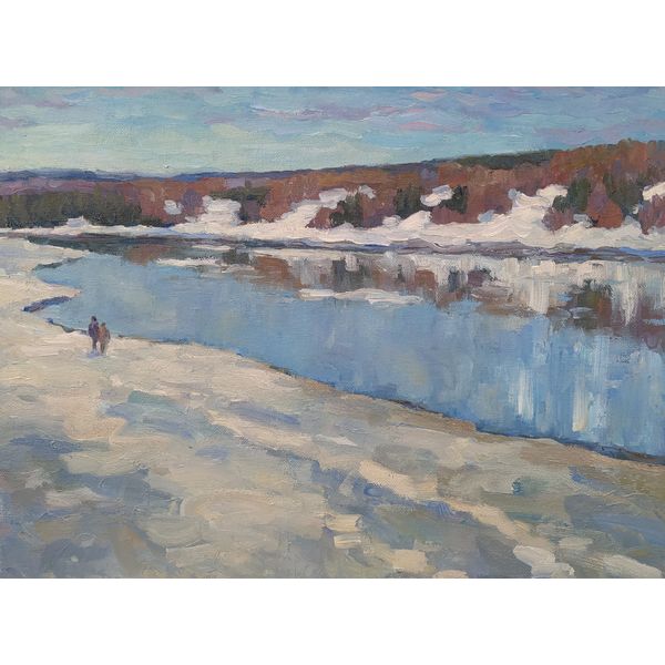 Ice drift Oil Painting Original Art Landscape Picture River