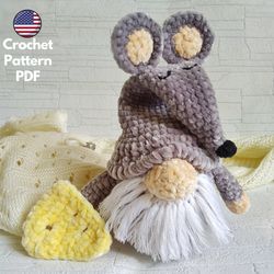 Mouse Gnome Crochet Pattern, easy crochet gnome pattern, crochet gnome amigurumi, large crochet gnome pattern