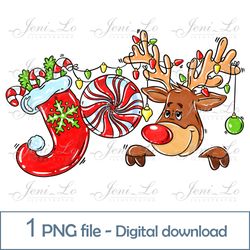 Joy Deer Merry Christmas 1 PNG file Christmas treats clipart Funny Christmas Sublimation Rudolph design Digital Download
