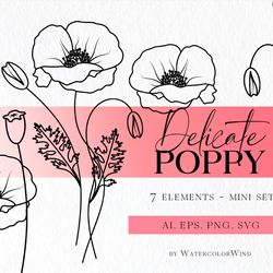 Poppy Birth Month Flower SVG files August Birthday Flower Clipart For Instant Download