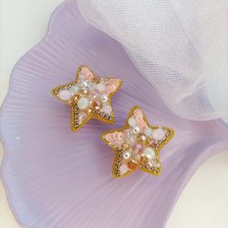 Star earrings, Pink earrings, Tiny star earrings, Gold earrings, Star jewelry