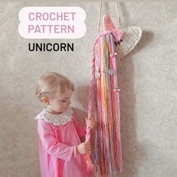 Crochet unicorn pattern, unicorn pattern, rainbow unicorn head toy pattern, bow holder baby girl, easy crochet pattern