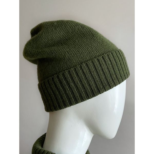 Green merino beanie hat for women.jpg